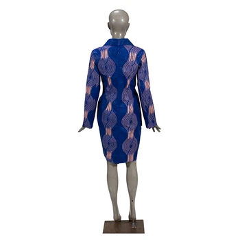 Rudenį Afrikos Suknelės Moterims Mados Biuro Stilius V-kaklo, ilgomis Rankovėmis Midi Suknelė heidi bazin Riche Afrikos Spausdinti Drabužių WY4052