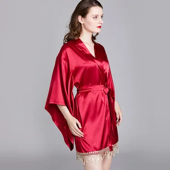 Negabaritinių Rankovėmis Raudona Satino NUOTAKOS VESTUVIŲ CHALATAI Seksualus Moterų Chalatas Kimono Suknelė Sleepwear Kutas Lounge Intymus apatinis Trikotažas Homewear