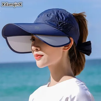 XdanqinX Saulės Skydelis Ištraukiama Moterų Saulės, Skrybėlės Vasarinės Naujos Ponios Tuščias Top Hat Anti-UV Negabaritinių Saulės Skydelis Paplūdimys Skrybėlės Moterims