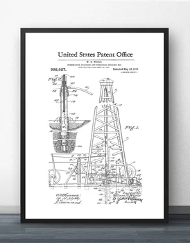 Gręžimo Įrenginys, Patentas 1911 Planas Sienos Meno Dažai Sienų Dekoras Drobė Spausdina Drobė Meno Plakatas Naftos Paveikslai, Be Rėmelio