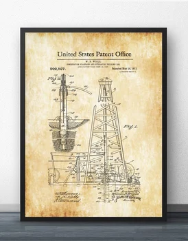 Gręžimo Įrenginys, Patentas 1911 Planas Sienos Meno Dažai Sienų Dekoras Drobė Spausdina Drobė Meno Plakatas Naftos Paveikslai, Be Rėmelio