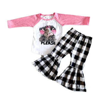 Didmeninė/mažmeninė heifer prašome komplektus kūdikių mergaičių mielas viršūnes+pledas flare kelnės 2 vnt rinkinys vaikas boutique vaikų drabužių kostiumas