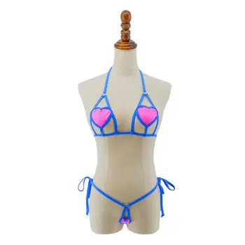Ekstremalių Bikini Rožinių Širdies Aprėptis G String Pusėje Kaklaraištis Apačioje Seksuali Maža Mini Micro Bikini Paplūdimys Glamour Rauginimo Per Biquini